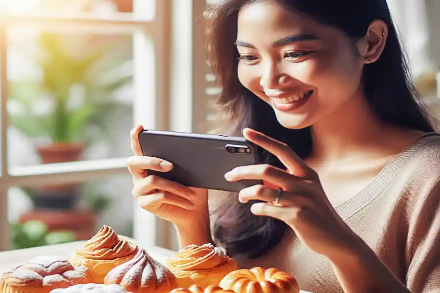 Ilustrasi memotret produk makanan dengan kamera ponsel