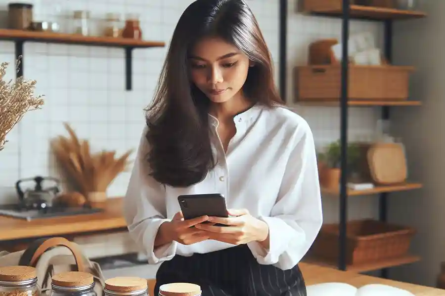 Fungsi Caption Foto dan Video dalam Setiap Postingan di Media Sosial Ilustrasi pelaku UMKM sedang membuat konten di media sosial